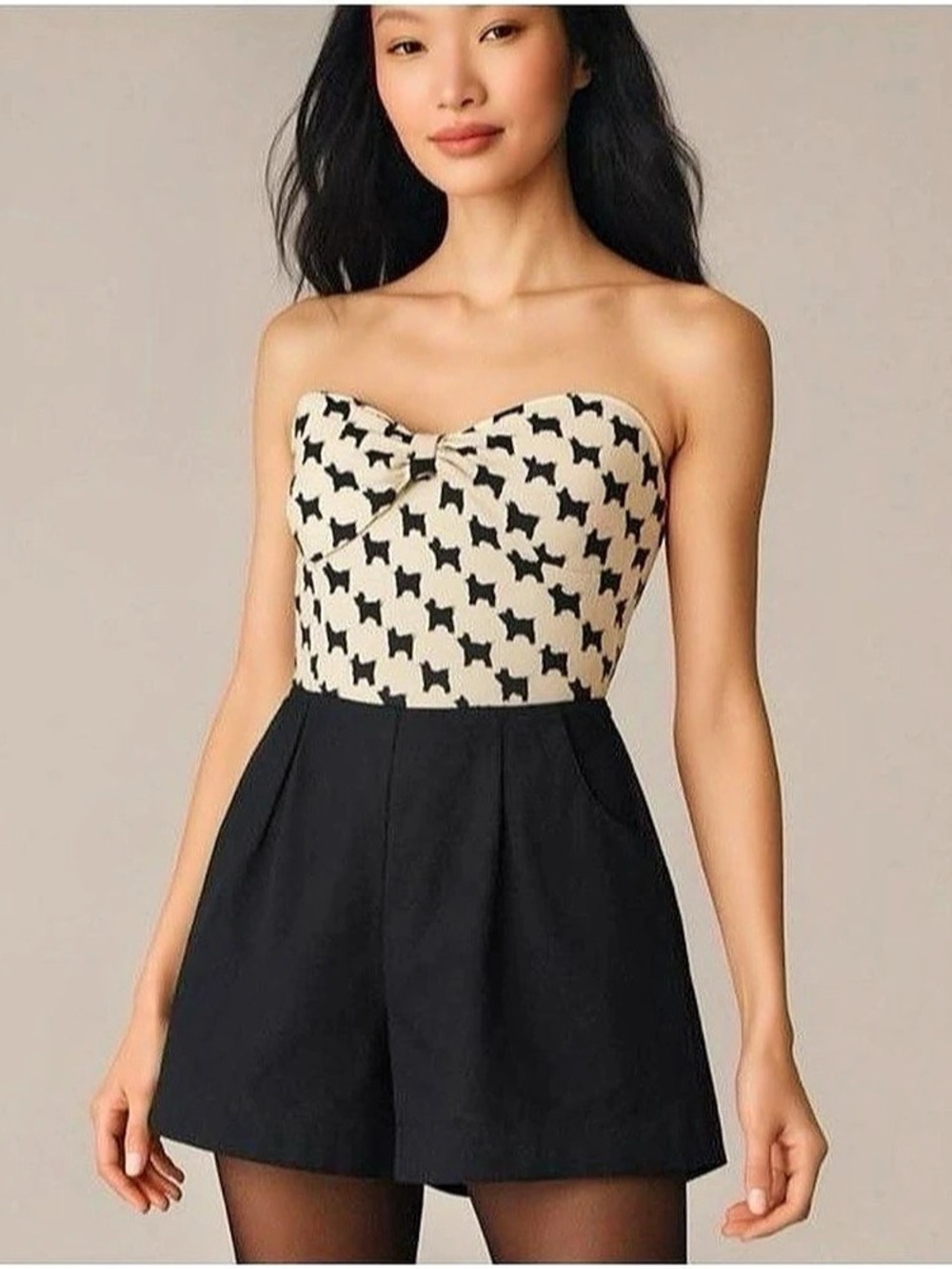 Anthropologie Maeve Scottie dog romper in Black & Cream Like New size 4